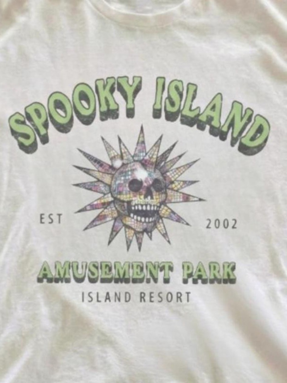 Gildan White Spooky Island Amusement Park Graphic Tee, Halloween Shirt - Picture 2 of 2